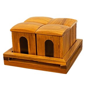 Teak Wood 4pc Mukhwas with Tray