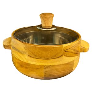 Teak Wood Casserole with Glass Lid