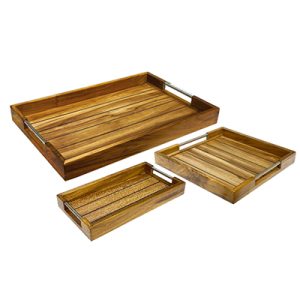 Teak Wood Deluxe Serving Tray 3pcs Set