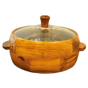 Teak Wood Nova Casserole with Glass Lead