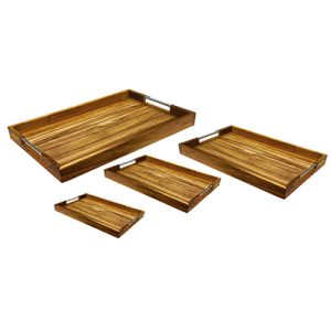 Teak Wood Serving Tray Set of 4pc