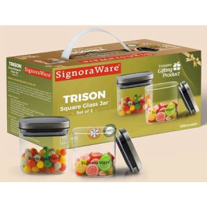 Trison Square Jar With Steel Lid (Set/2)