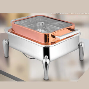 Oblong Rose Gold Full Glass Chafer Neo Legs