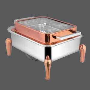 Oblong Rose Gold Full Glass Chafer Neo RG Legs