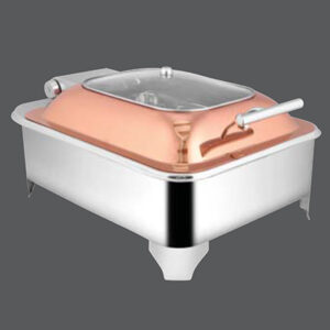 Oblong Rose Gold Glass Chafer E.E. & Frame