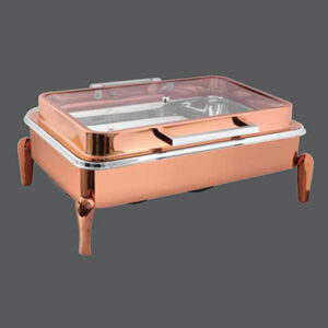 Rectangular Rose Gold Full Glass Chafer Neo Legs RG