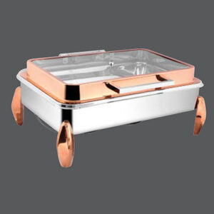 Rectangular Rose Gold Full Glass Chafer Diamond RG Legs