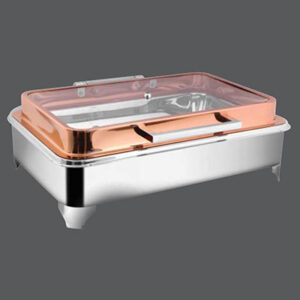 Rectangular Rose Gold Full Glass Chafer E.E & Frame