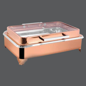 Rectangular Rose Gold Full Glass Chafer E.E & RG Frame