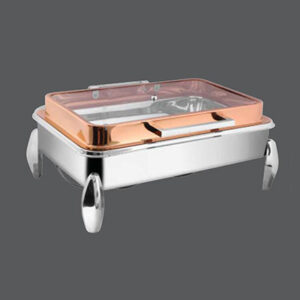 Rectangular Rose Gold Full Glass Chafer Diamond Legs