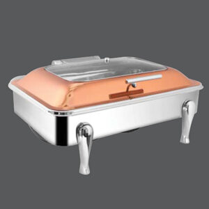 Rectangular Rose Gold Glass Chafer Y Legs