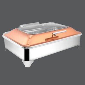 Rectangular Rose Gold Glass Chafer E.E. & Frame