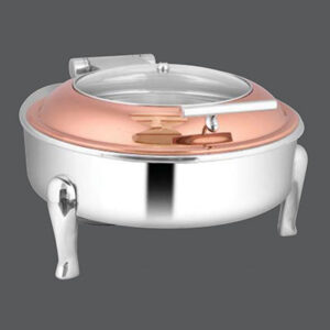 Round Rose Gold Glass Chafer Y Legs