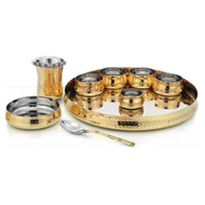 Sovereign Thali Set - Br/ Ss - Big ( 9 Pcs Set ) Brass, Stainless Steel