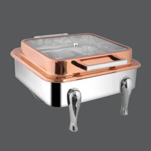 Square Rose Gold Full Glass Chafer Y Legs