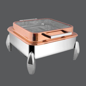 Square Rose Gold Full Glass Chafer Diamond Legs