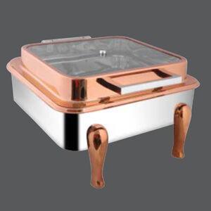 Square Rose Gold Full Glass Chafer Y RG Legs