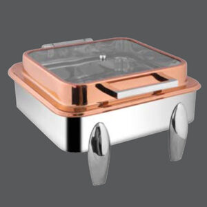 Square Rose Gold Full Glass Chafer Curved Legs