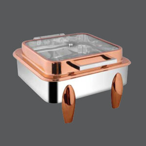 Square Rose Gold Full Glass Chafer Curved RG Legs