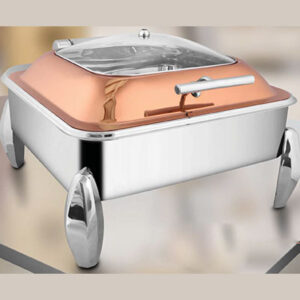 Square Rose Gold Glass Chafer Diamond Legs