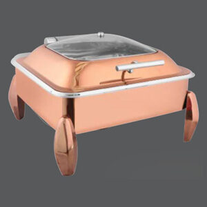 Square Rose Gold Glass Chafer Diamond Legs