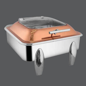 Square Rose Gold Glass Chafer Curved Legs