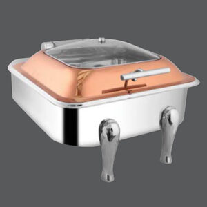 Square Rose Gold Glass Chafer Y Legs